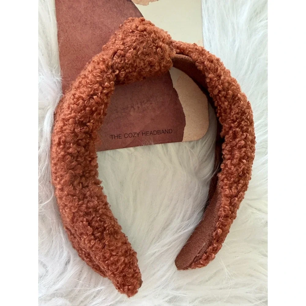Kristin Ess The Cozy Headband Rust Brown Sherpa Boucle Top Knot Hair Accessory